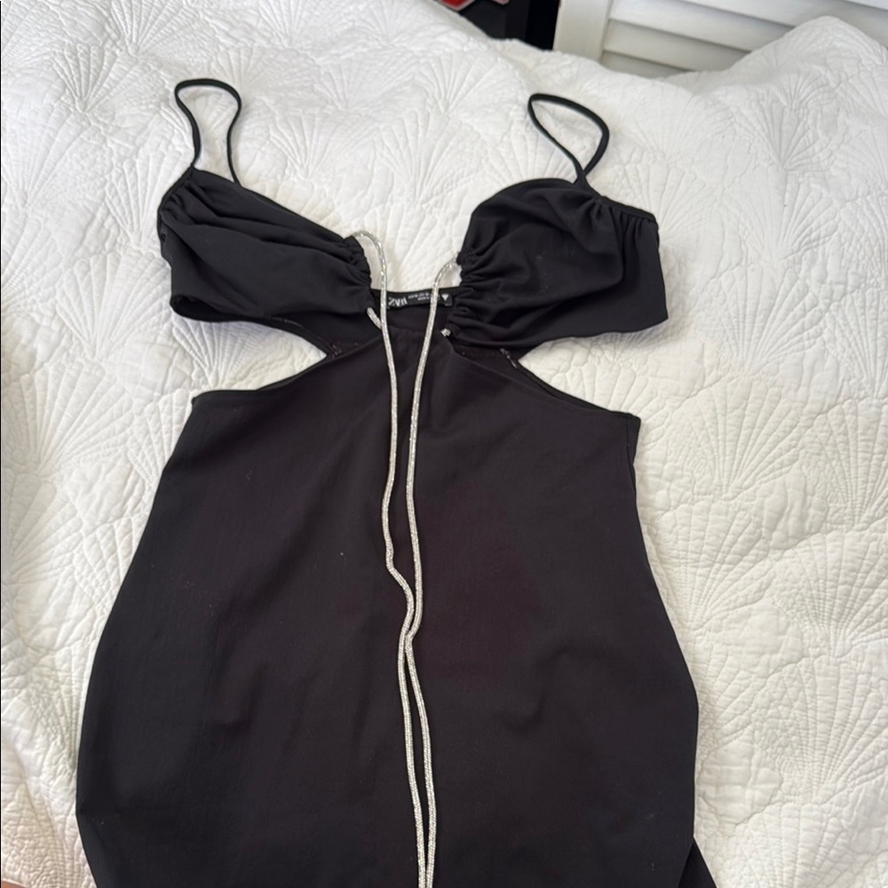 Zara Black Backless Dress with Strappy Detail